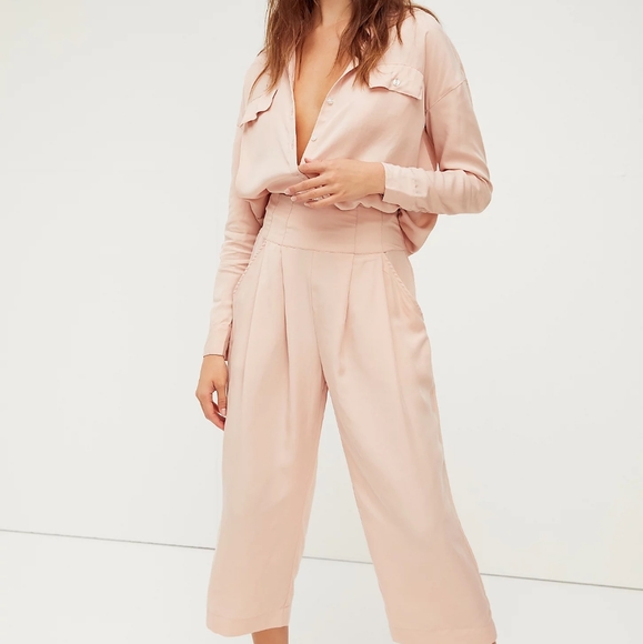 Free People Pants - NWT Free People Light Pink Yasmin Open Back Shirt/Pants Set 6